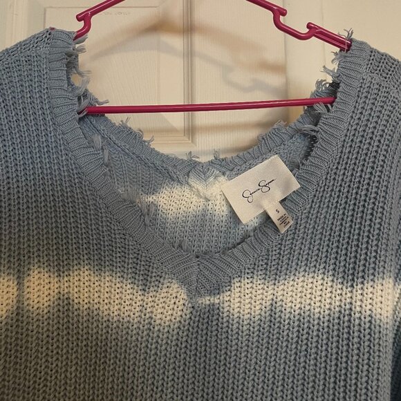 Jessica Simpson Blue and White Tie Dye Fringe Detail Sweater Size Small - Picture 3 of 5